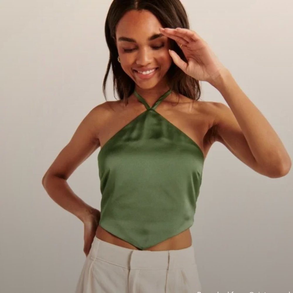 NWOT Abercrombie & Fitch Olive Green Cropped Halter Scarf Top